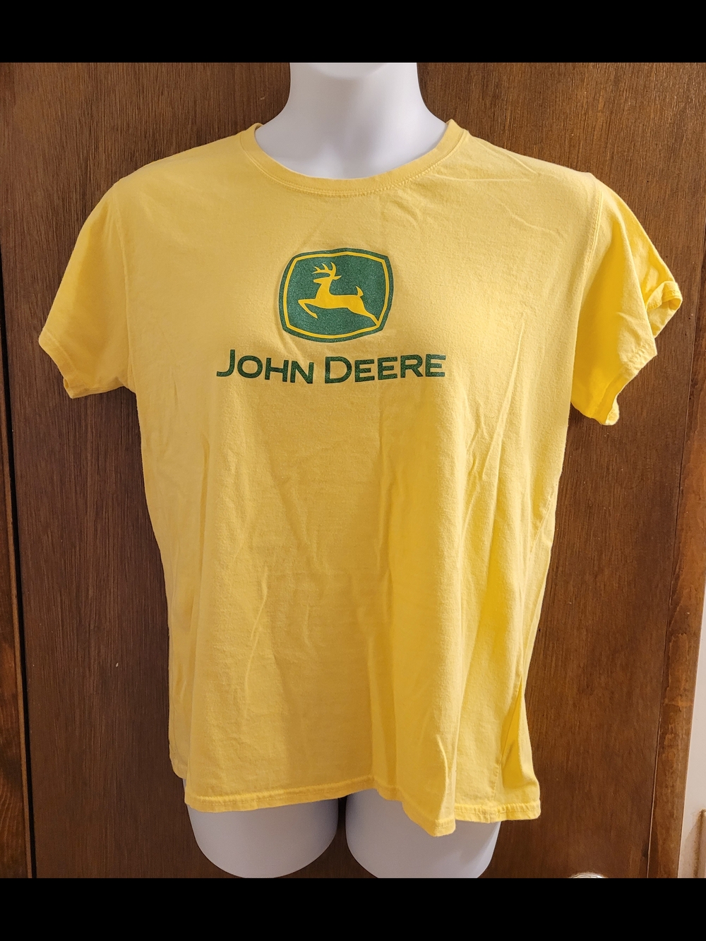 John Deere T-Shirt Women's Yellow Green Glitter Logo Graphic Tee Farm Sz 2X